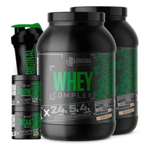 Kit 2x Whey Charged Original + Bcaa + Creatina + Shaker – Sabor: Baunilha + Baunilha
