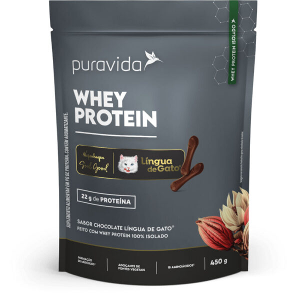 Suplemento Alimentar Puravida  Whey Protein Isolado Sabor Chocolate Língua De Gato 450g