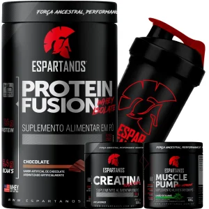 Whey Fusion + Creatina 100g + Pré-treino 100g + Shaker – SABOR: Chocolate