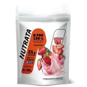 Suplemento Alimentar N Pro 100% Whey Nutrata Sabor Milkshake de Morango 900g