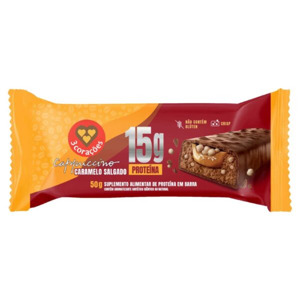Barra de Proteína 3 Corações Sabor Cappuccino Caramelo Salgado 50g
