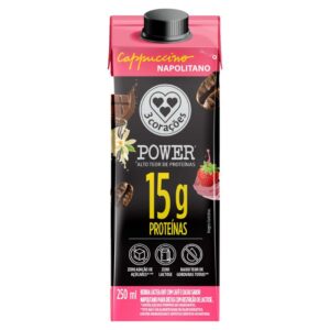 Bebida Láctea UHT 3 Corações Power Cappuccino Napolitano 15g Proteínas Zero Lactose 250ml