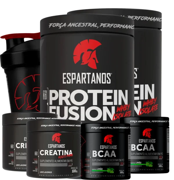 Combo Duplo Whey Protein Fusion + 2x Bcaa + 2x Creatina Pura Monohidratada+ Shaker – Sabor: Baunilha + Baunilha