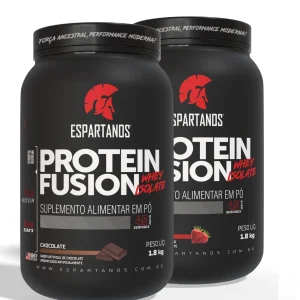 Kit 2x Protein Fusion Whey Isolate 1800g – Espartanos – Sabor: Chocolate + Morango