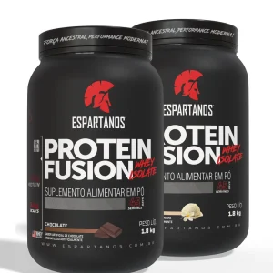 Kit 2x Protein Fusion Whey Isolate 1800g – Espartanos – Sabor: Chocolate + Baunilha