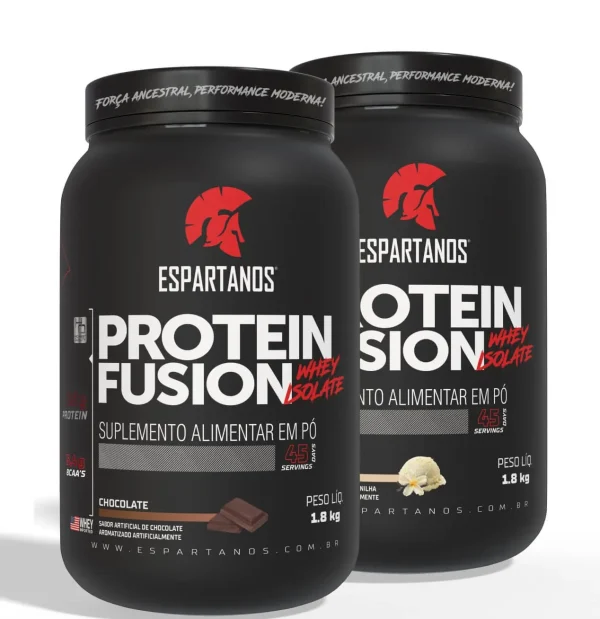 Kit 2x Protein Fusion Whey Isolate 1800g – Espartanos – Sabor: Chocolate + Baunilha