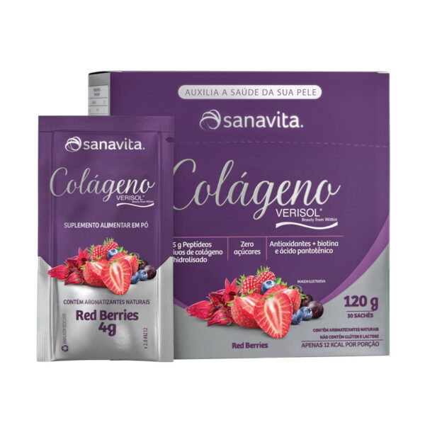 Colágeno Hidrolisado Verisol Sanavita Red Berries 30 sachês de 4g