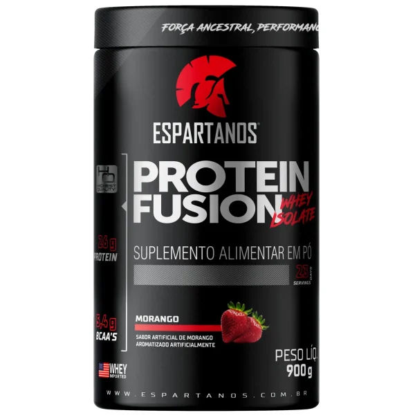 Protein Fusion Whey Isolate 900g – Espartanos – Sabor: Morango