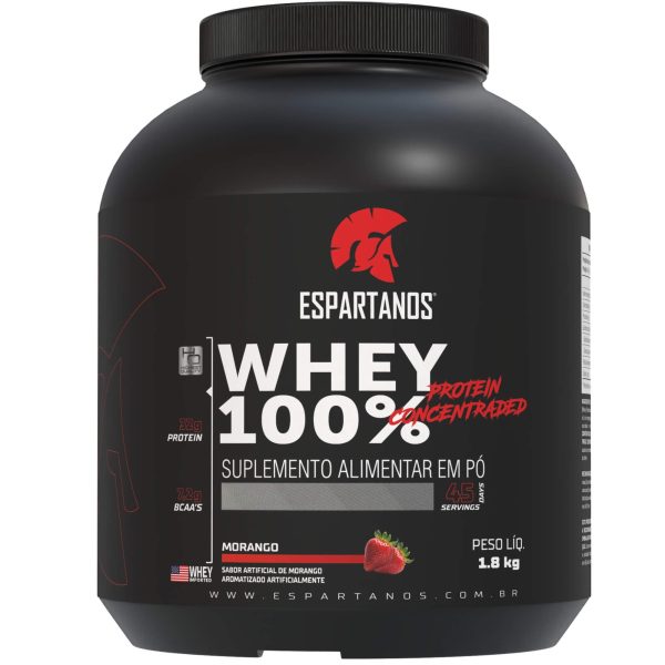 Whey Protein Concentrado 100% Pure 1800g WPC 80 – Espartanos – Sabor: Morango