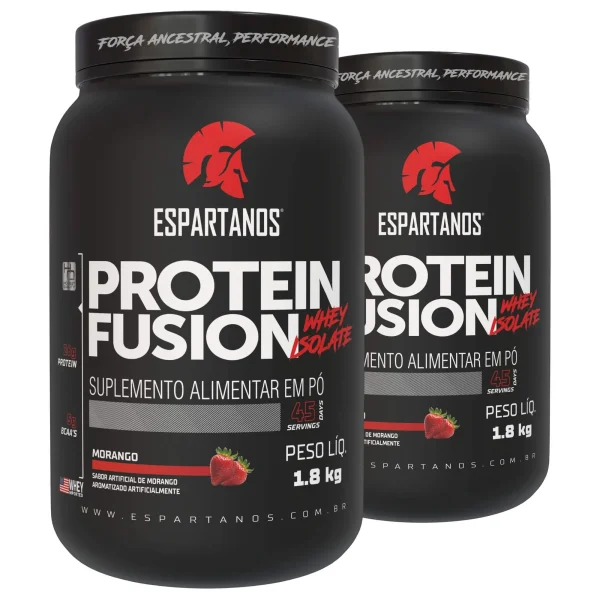 Kit 2x Protein Fusion Whey Isolate 1800g – Espartanos – Sabor: Morango