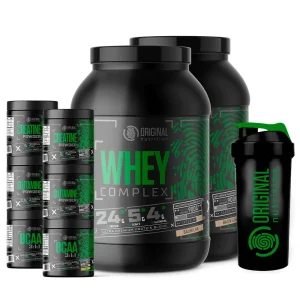 Kit 2x Whey Protein Complex + 2x Bcaa + 2x Glutamin + 2x Crea + Copo – Sabor: Chocolate