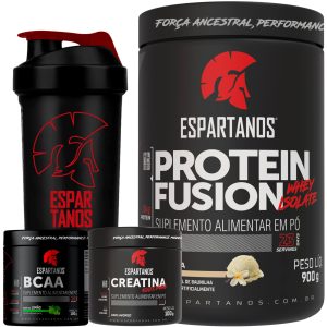 Kit Whey Protein Fusion Isolado+ Bcaa + Creatina Monohidratada 100% Pura+ Shaker – Sabor: Baunilha