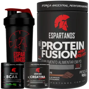 Kit Whey Protein Fusion Isolado+ Bcaa + Creatina Monohidratada 100% Pura+ Shaker – Sabor: Chocolate