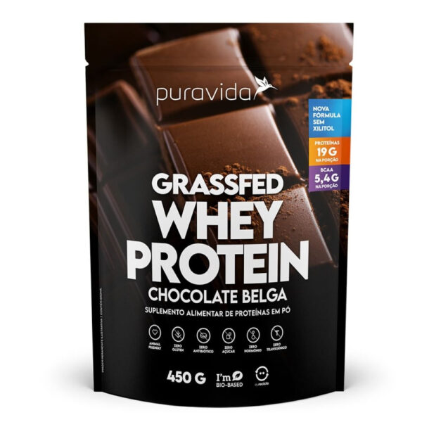 Suplemento Alimentar De Proteínas Puravida Grassfed Whey Protein Chocolate Belga 450g