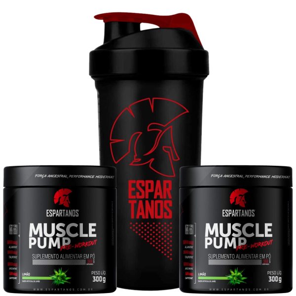 Kit 2x Pré Treino Muscle Pump 300g + Shaker – Espartanos – Sabor: Limão