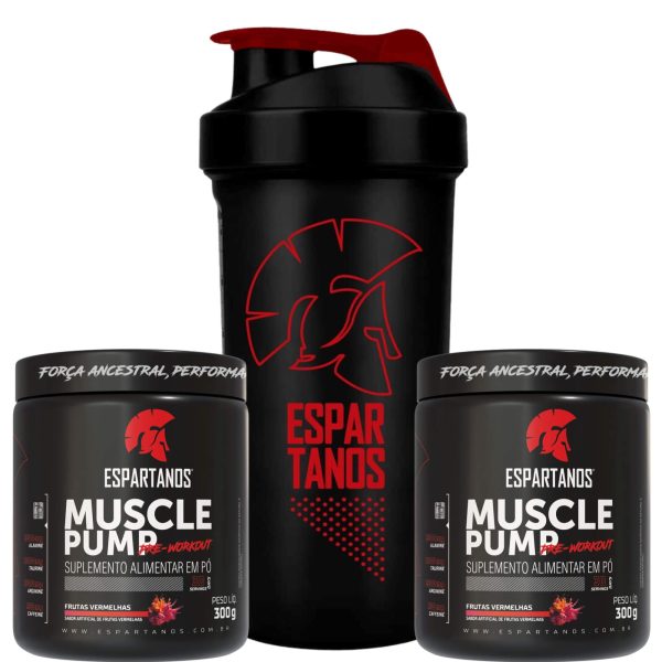 Kit 2x Pré Treino Muscle Pump 300g + Shaker – Espartanos – Sabor: Frutas Vermelhas