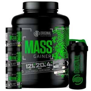 Kit Massa Hipercalórico MASS GAINER + BCAA + Creatina 100g + Glutamina 100g + Coqueteleira – Original Nutrition – Sabor: Baunilha