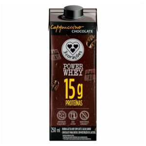 Bebida Láctea UHT 3 Corações Power Whey 15g Proteínas Cappuccino Chocolate Zero Lactose 250ml