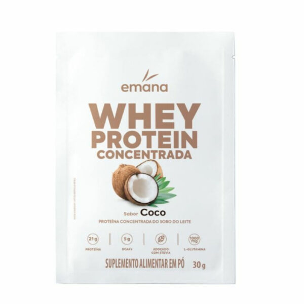 Whey Protein Concentrada Emana Sabor Coco Sachê 30g