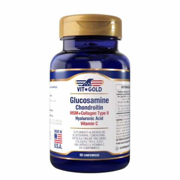 Glucosamine, Chondroitin, MSM, Collagen Type II, Hyaluronic Acid & Vitamin C Vitgold 60 Comprimidos