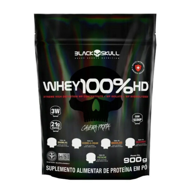 Whey 100% HD Black Skull Sabor Cookies e Cream Refil 900g