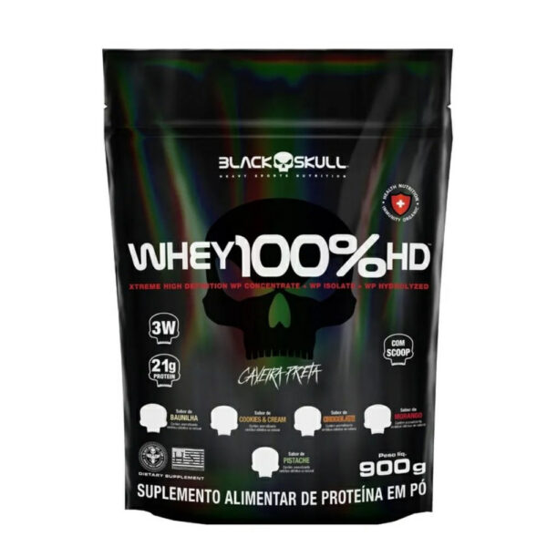 Whey 100% HD Black Skull Sabor Baunilha Refil 900g