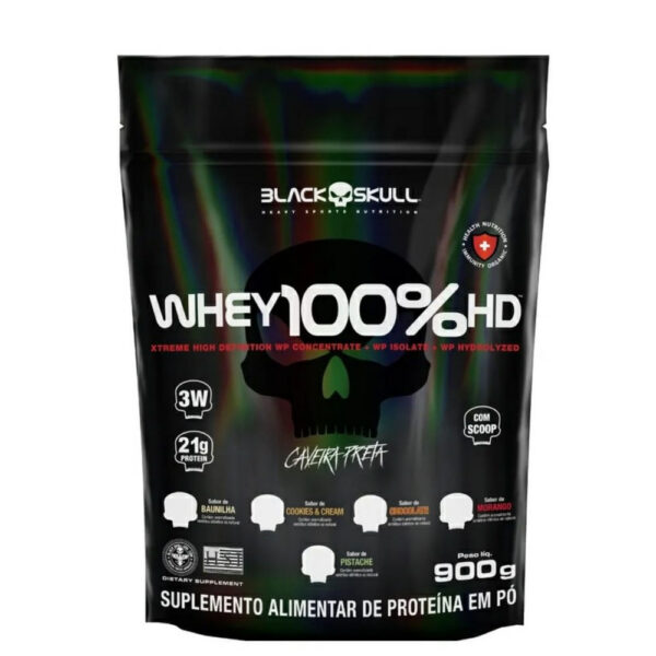 Whey 100% HD Black Skull Sabor Chocolate Refil 900g