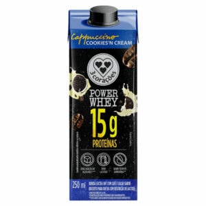 Bebida Láctea UHT 3 Corações Power Whey Cappuccino Zero Lactose Cookies’n Cream 250ml