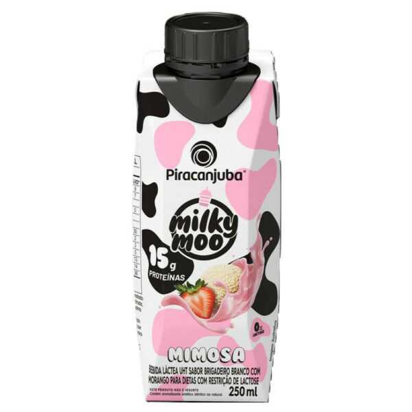 Bebida Láctea Piracanjuba Milky Moo Mimosa Sabor Brigadeiro Branco com Morango 250ml