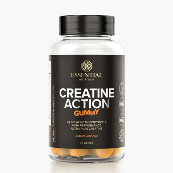 Suplemento Alimentar em Gomas Creatine Action Sabor Laranja Essential Nutrition 60 gomas