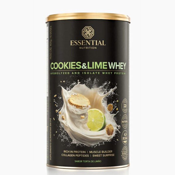 Suplemento Alimentar Cookies e Lime Whey Sabor Torta de Limão Essential Nutrition 405g
