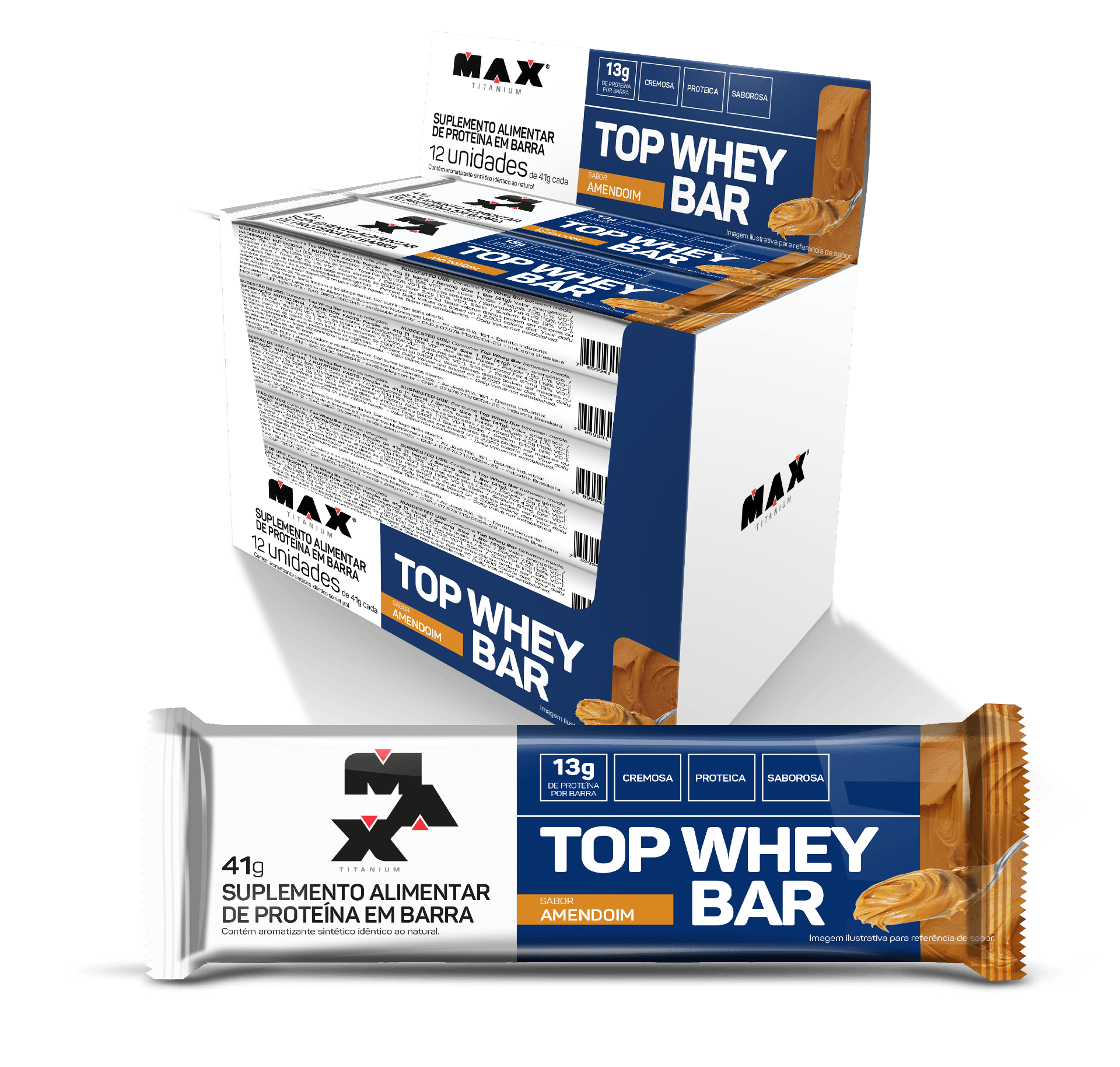 Top Whey Bar 41g Amendoim 12 Unidades