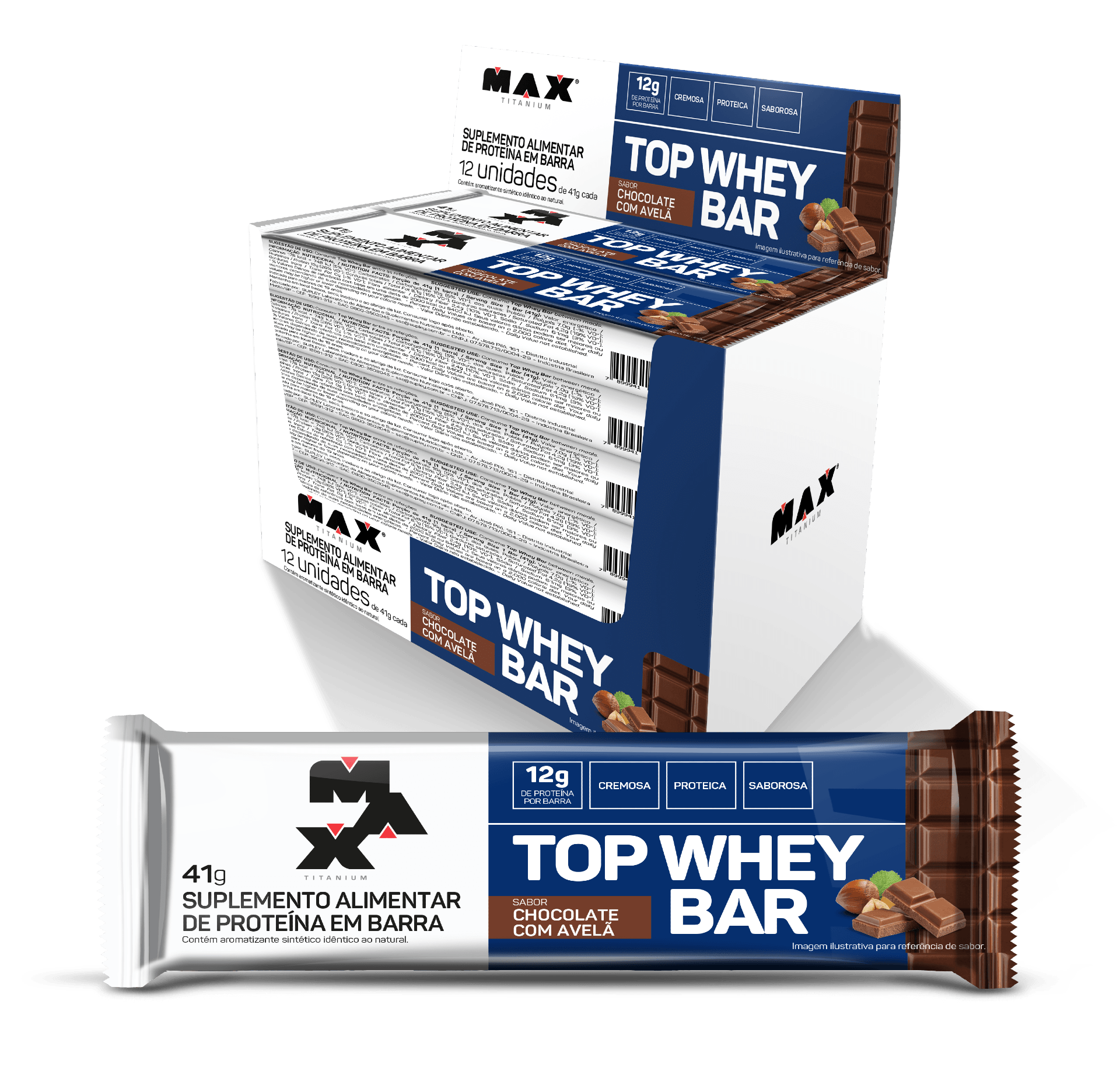 Top Whey Bar 41g Chocolate com Avelã 12 Unidades
