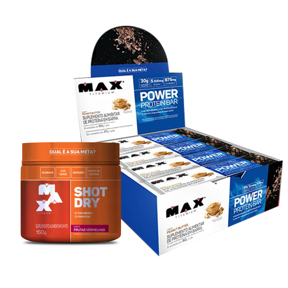 KIt Max Shape: Shot Dry 150g Maracujá + Power Protein Bar 90g Peanut Butter