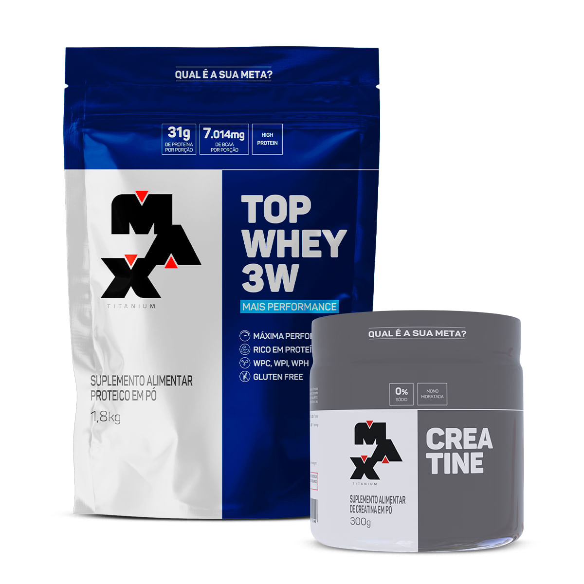 Kit Creatina 300g + Top Whey 3W +Performance 1,8Kg Baunilha