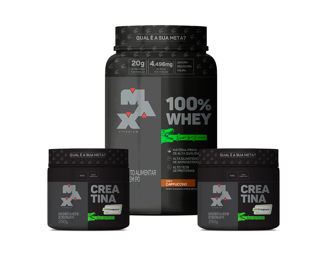 Kit Mais Garra 100% Whey Capuccino + Pack 2x Creatina Creapure