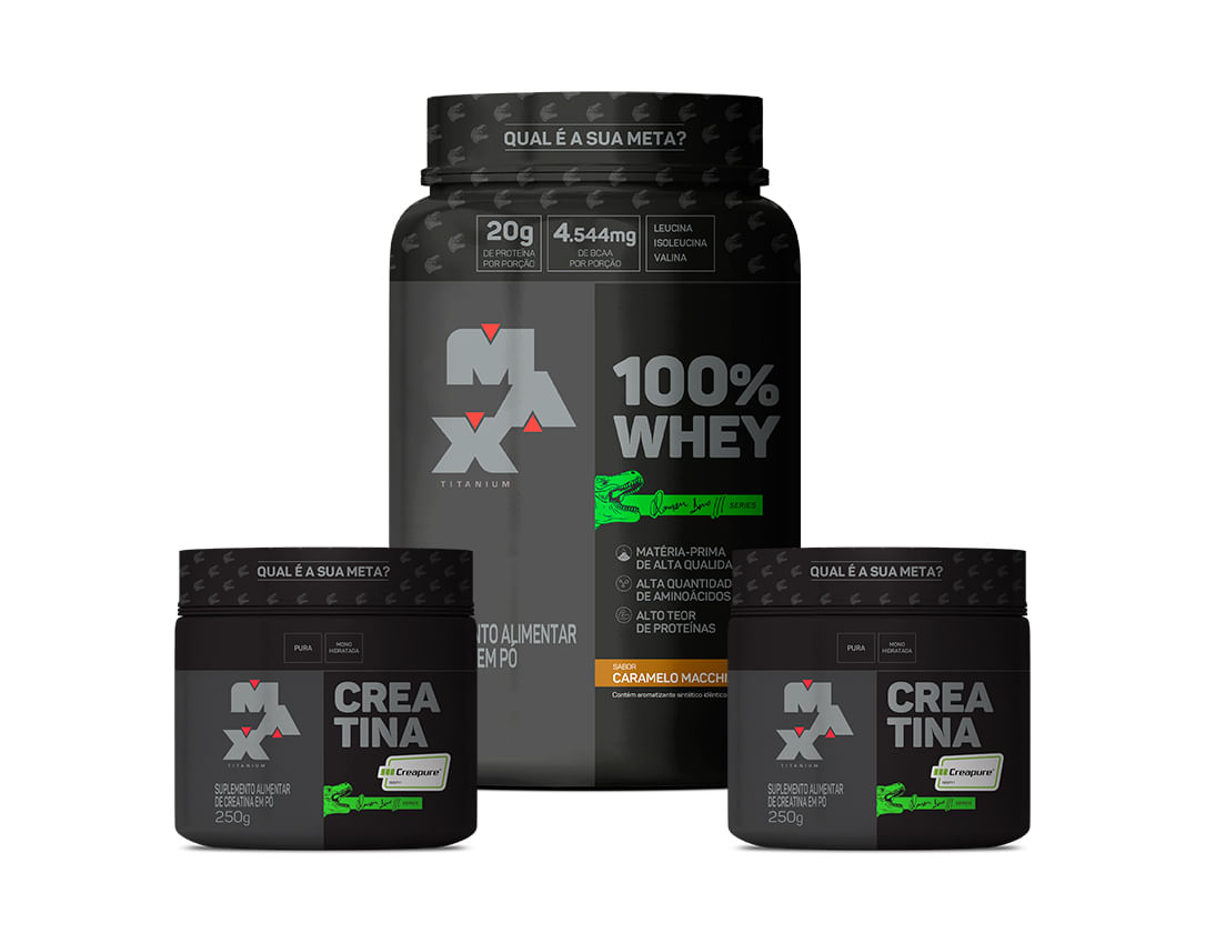 Kit Mais Garra 100% Whey Caramelo Machiatto + Pack 2x Creatina Creapure