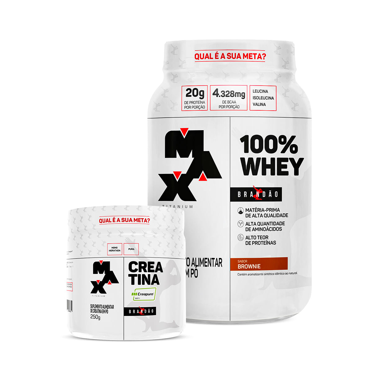 Kit Brandão Open l – 100% Whey Pote 900g + Creatina Creapure 250g Brownie