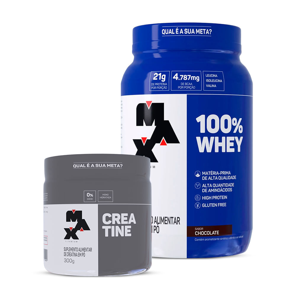 Kit Creatina 300g + 100% Whey pote 900g Chocolate