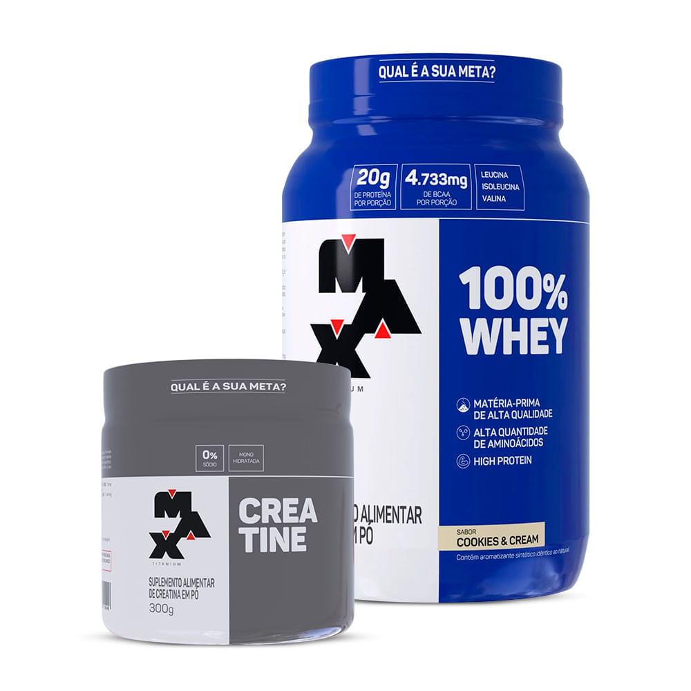 Kit Creatina 300g + 100% Whey pote 900g Cookies Cream