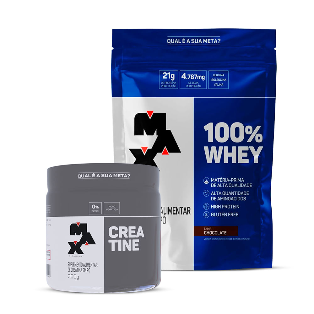 Kit Creatina 300g e 100% Whey Refil 900g Chocolate