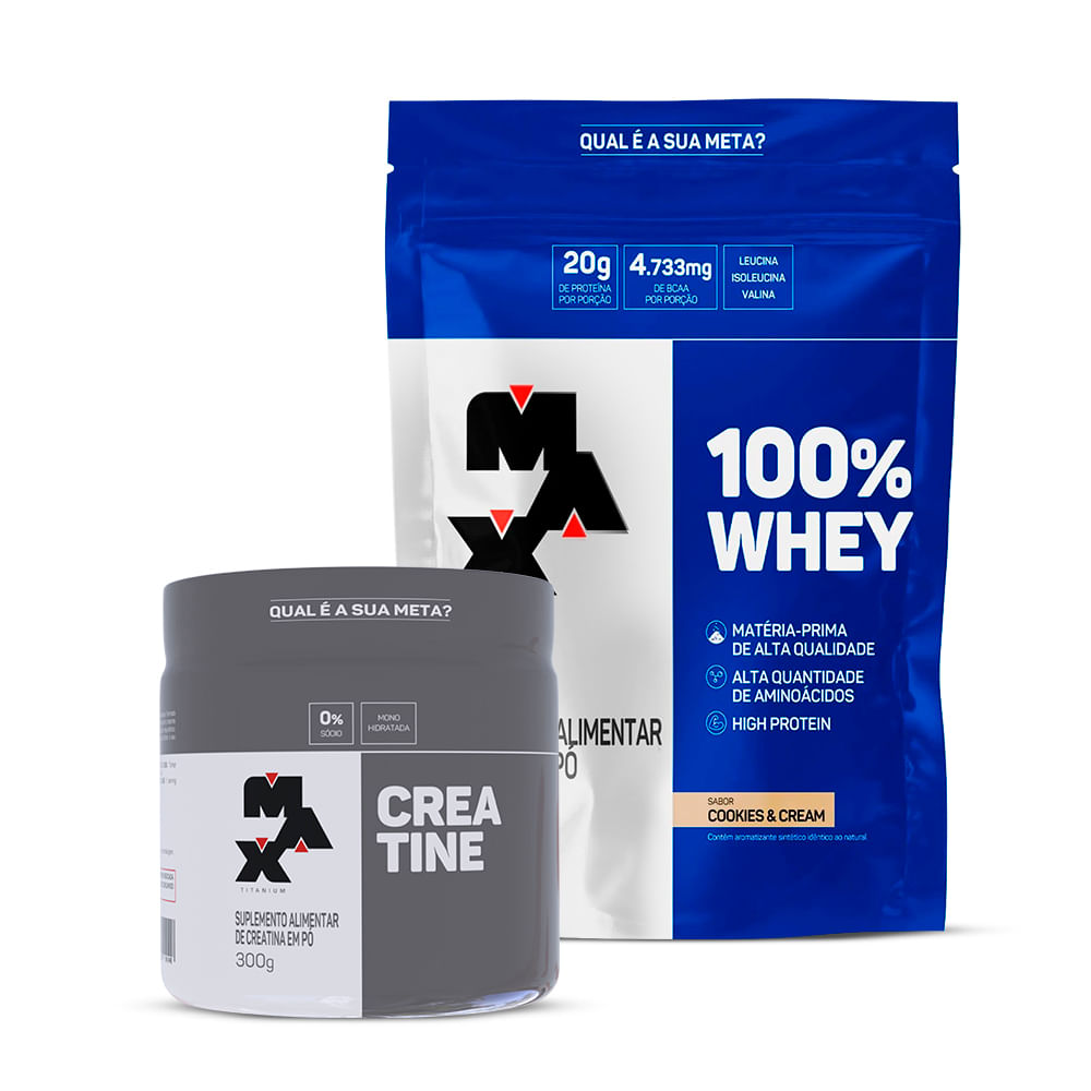 Kit Creatina 300g e 100% Whey Refil 900g Cookies