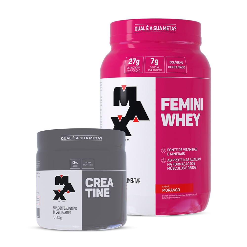 Kit Creatina 300g + Femini Whey 900g Morango