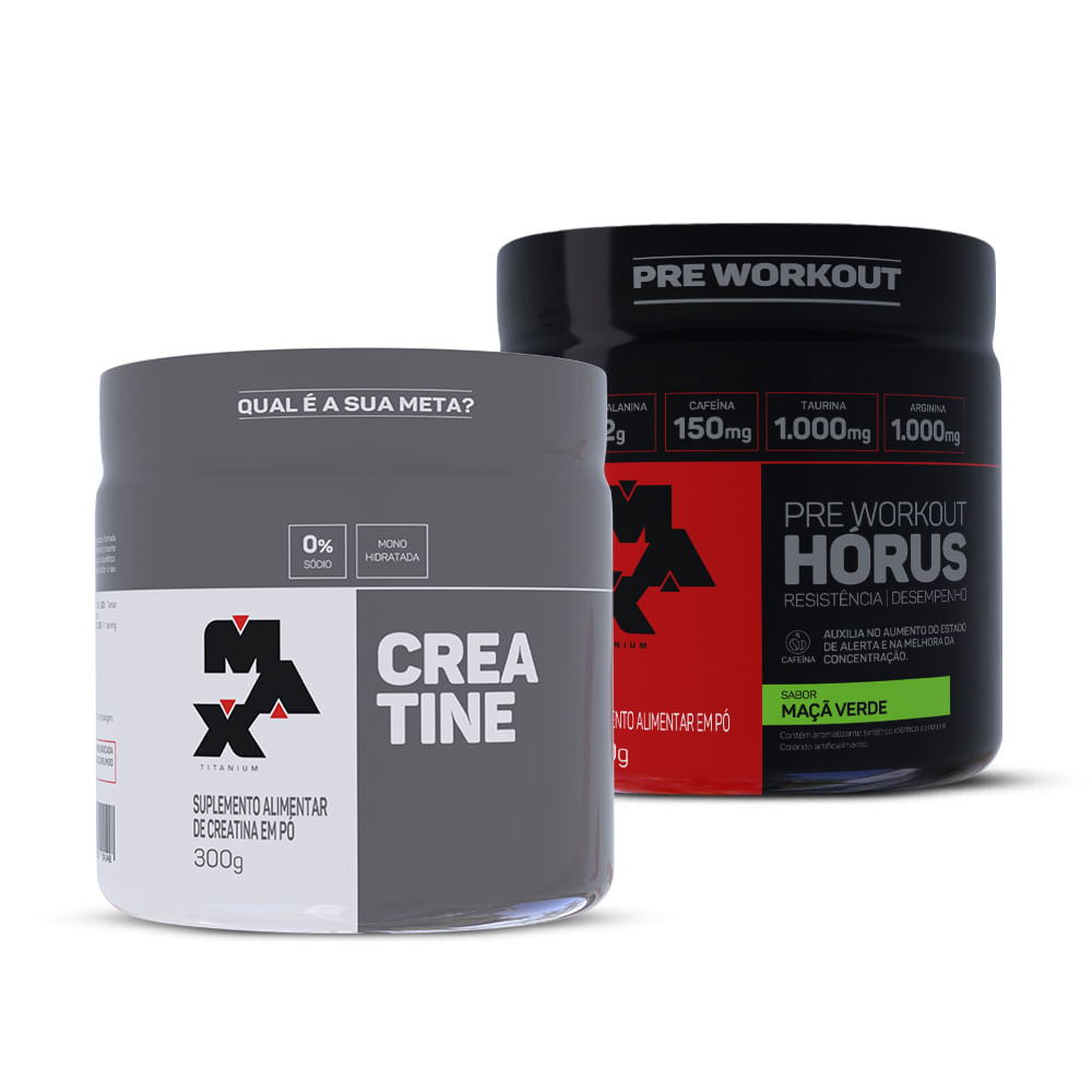 Kit Creatina 300g + Pré treino Hórus 300g Maça Verde