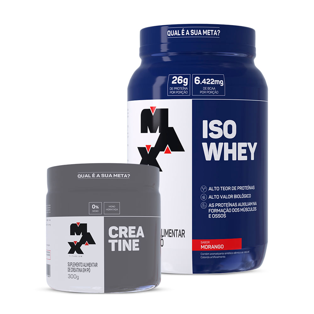 Kit Creatina 300g + Iso Whey 900g Morango