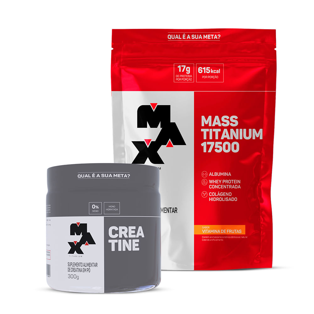 Kit Creatina 300g + Mass Titanium 3Kg Vitamina de frutas