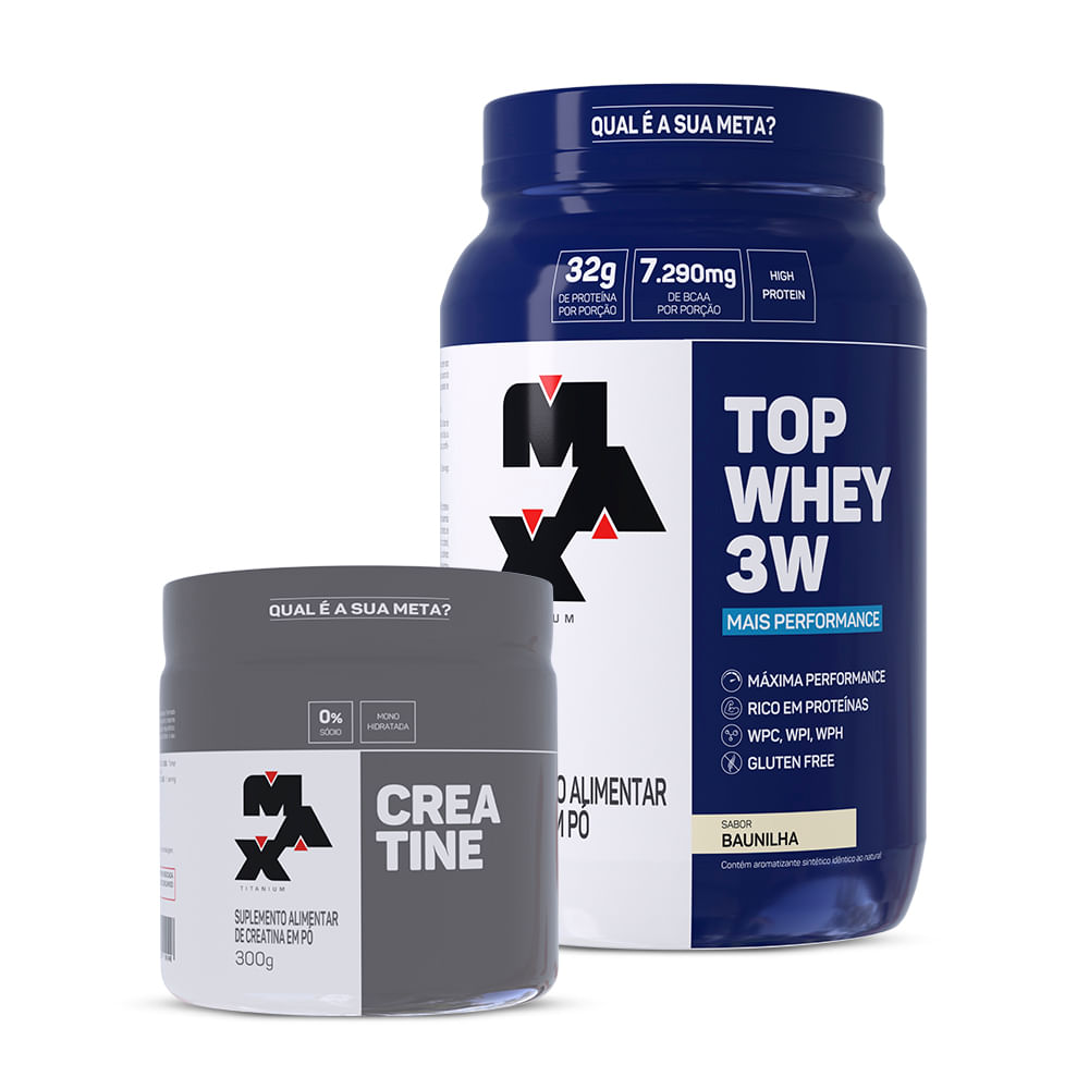 Kit Creatina 300g + Top Whey 3W + Performance 900g Baunilha