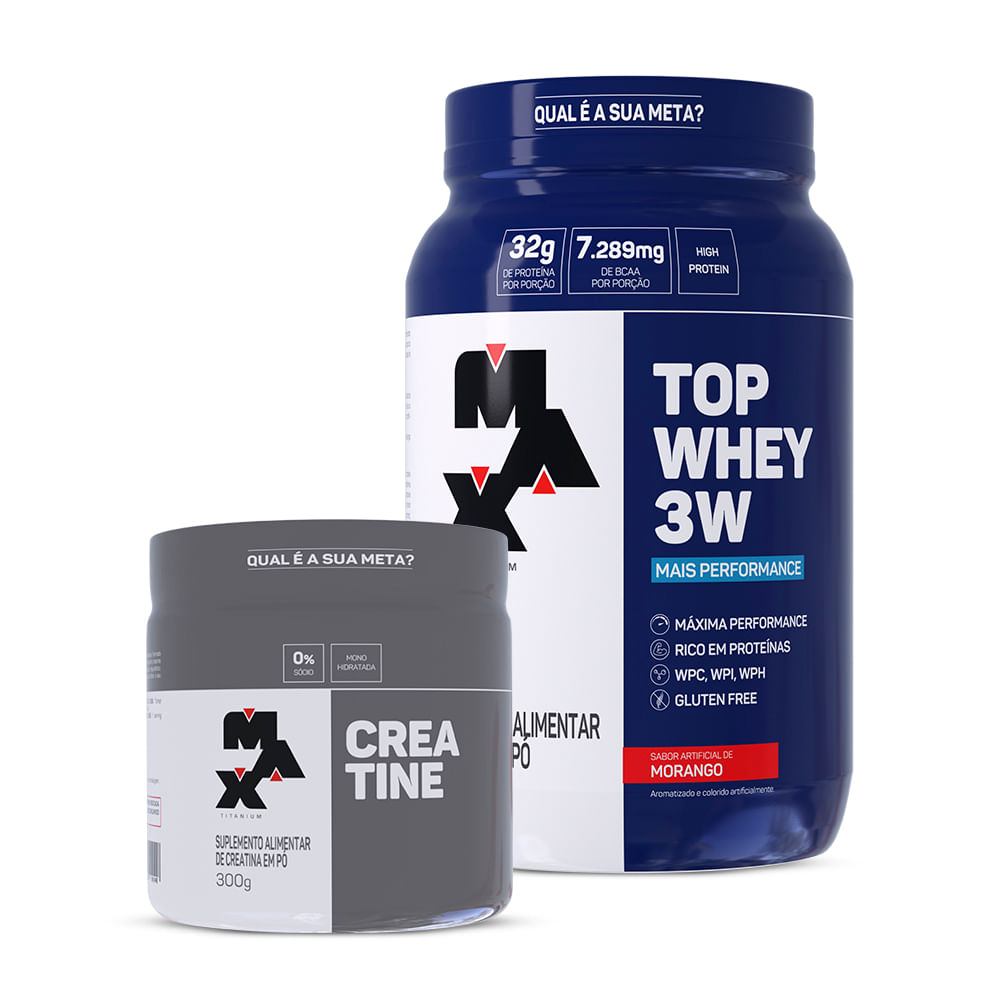 Kit Creatina 300g + Top Whey 3W + Performance 900g Morango