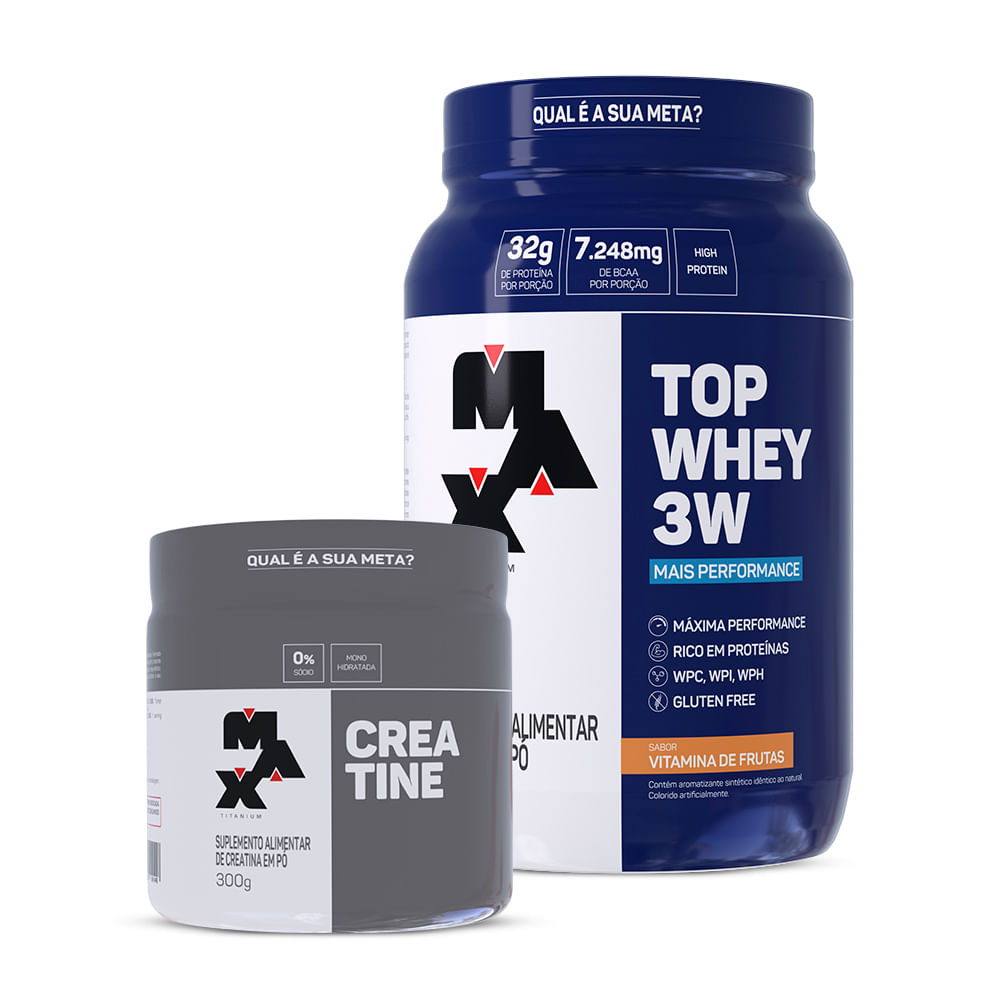 Kit Creatina 300g + Top Whey 3W + Performance 900g Vitamina de frutas