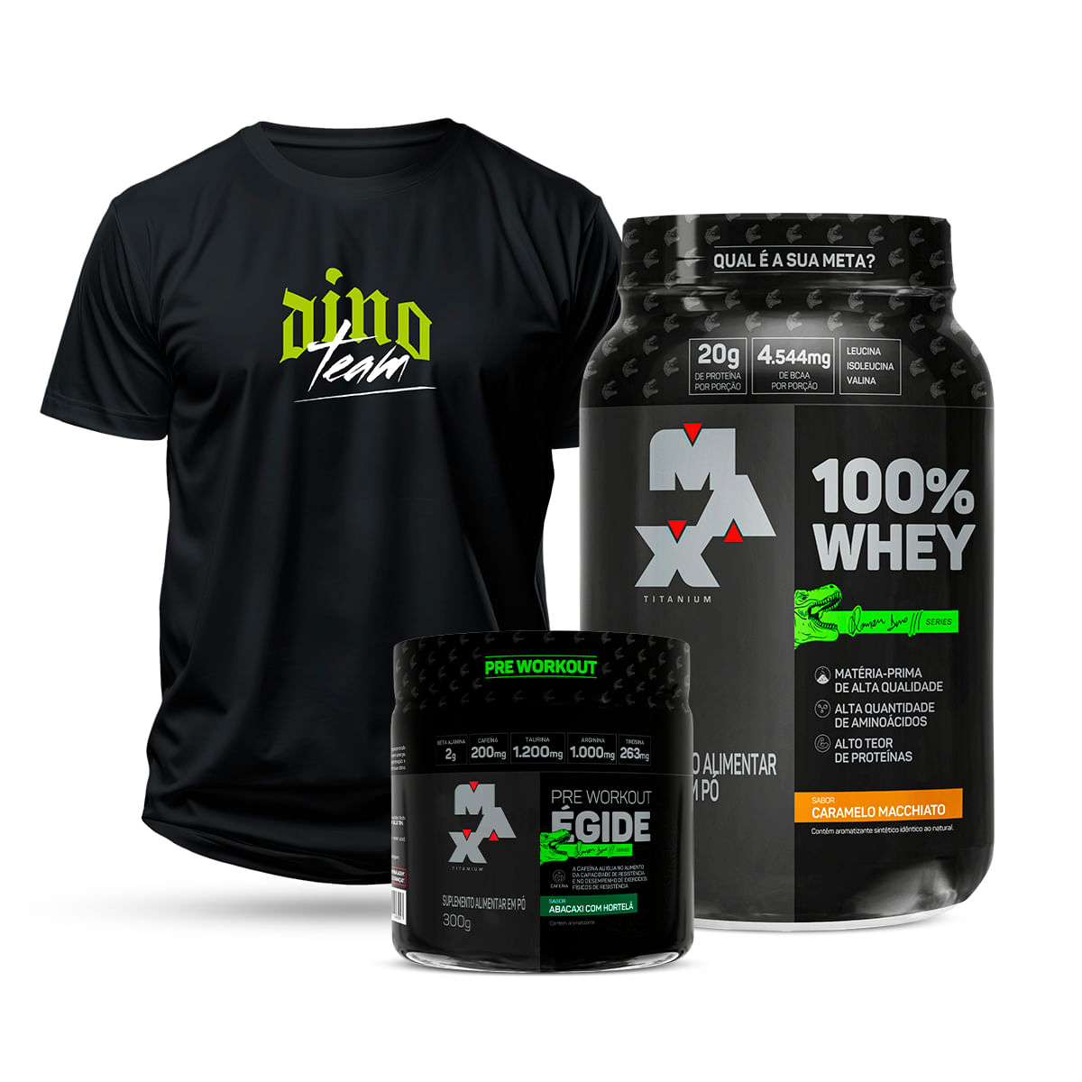 Kit Dinossauro do Acre Caramelo Macchiato – Abacaxi c/ Hortelã – Camiseta XG